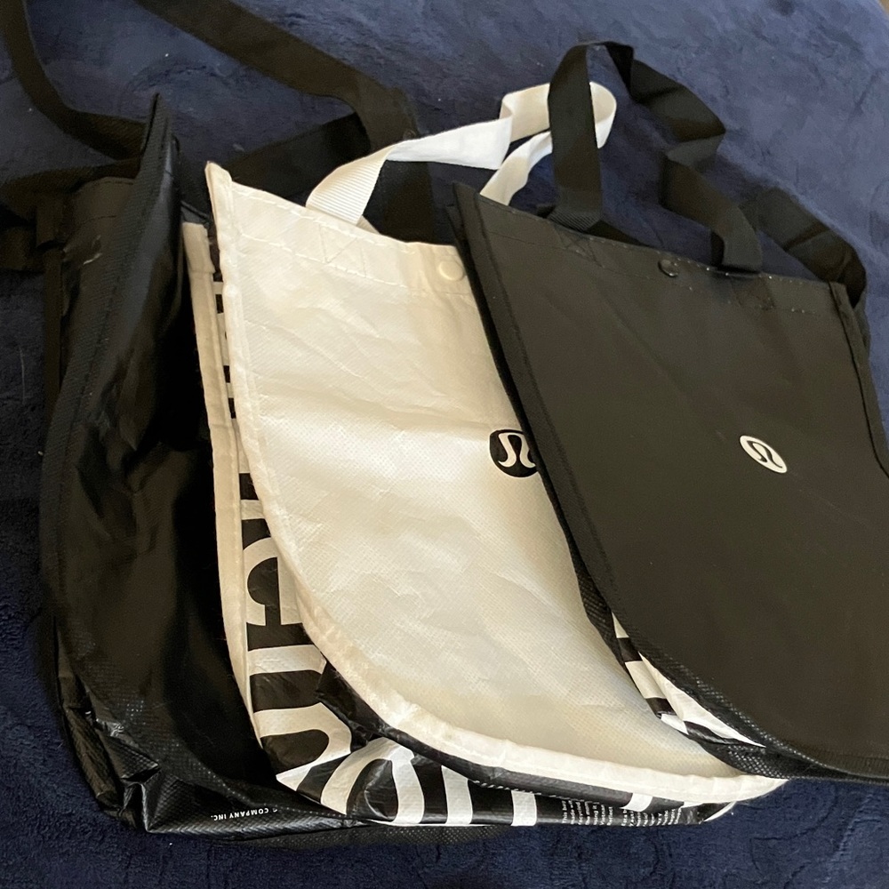 Lots of 3 Lululemon athletica Black and White Reusable Tote Bags ,